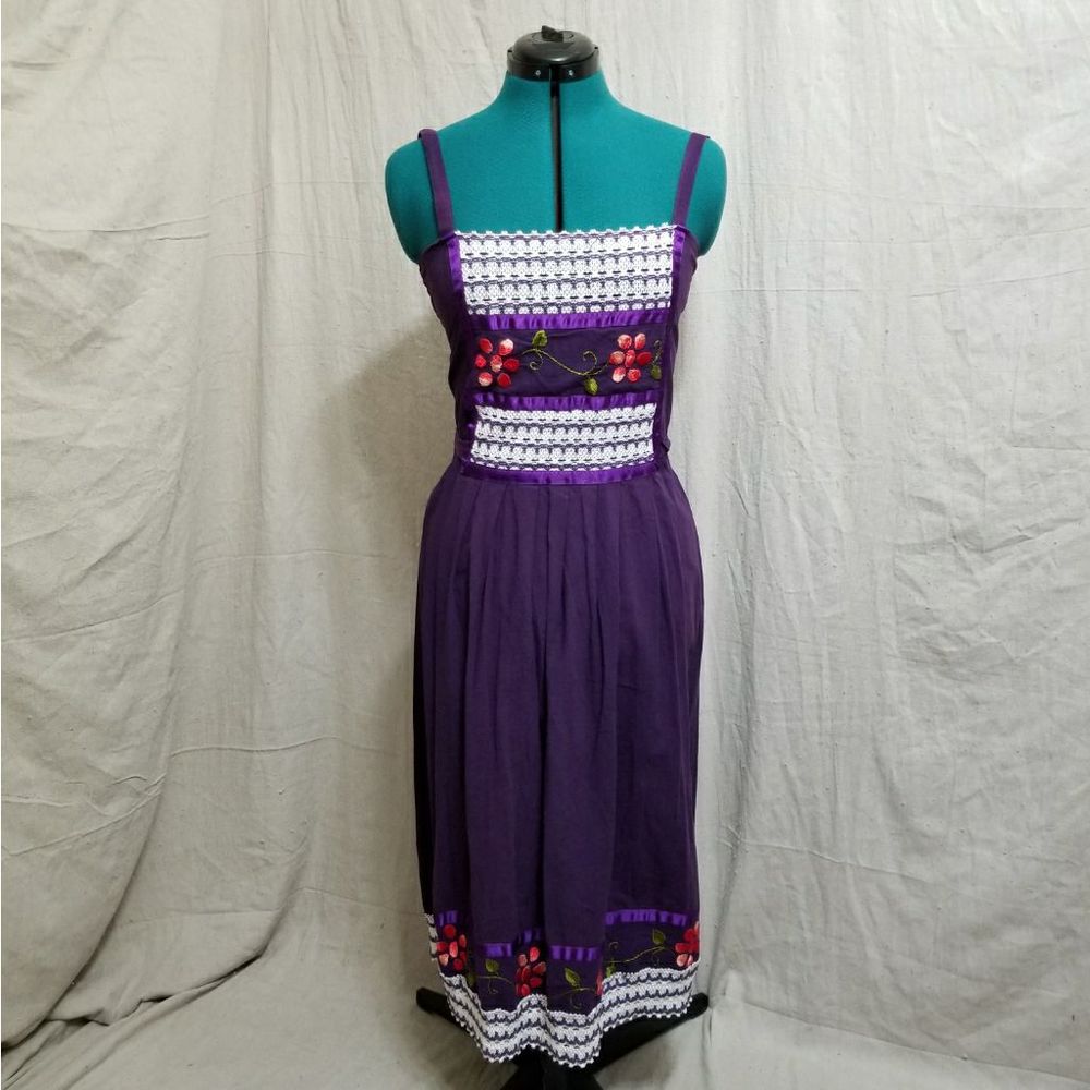 Vintage purple floral peasant dress sz M/L